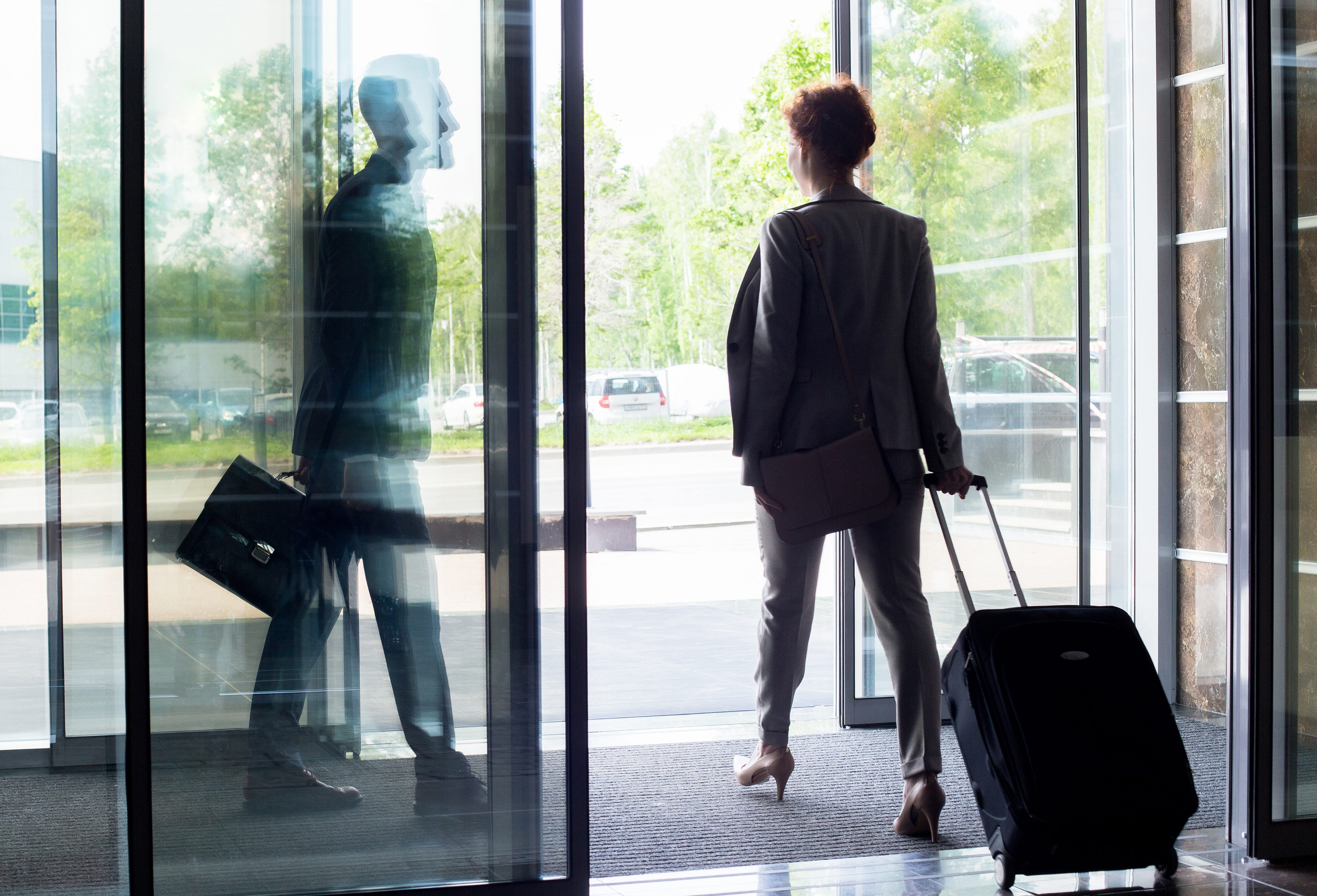 Automatic aluminium sliding doors in a Melbourne office