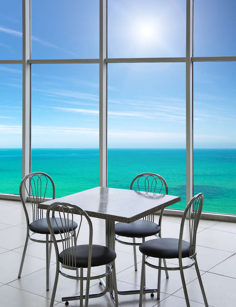 Tinted Glass Windows Dining Room cool white